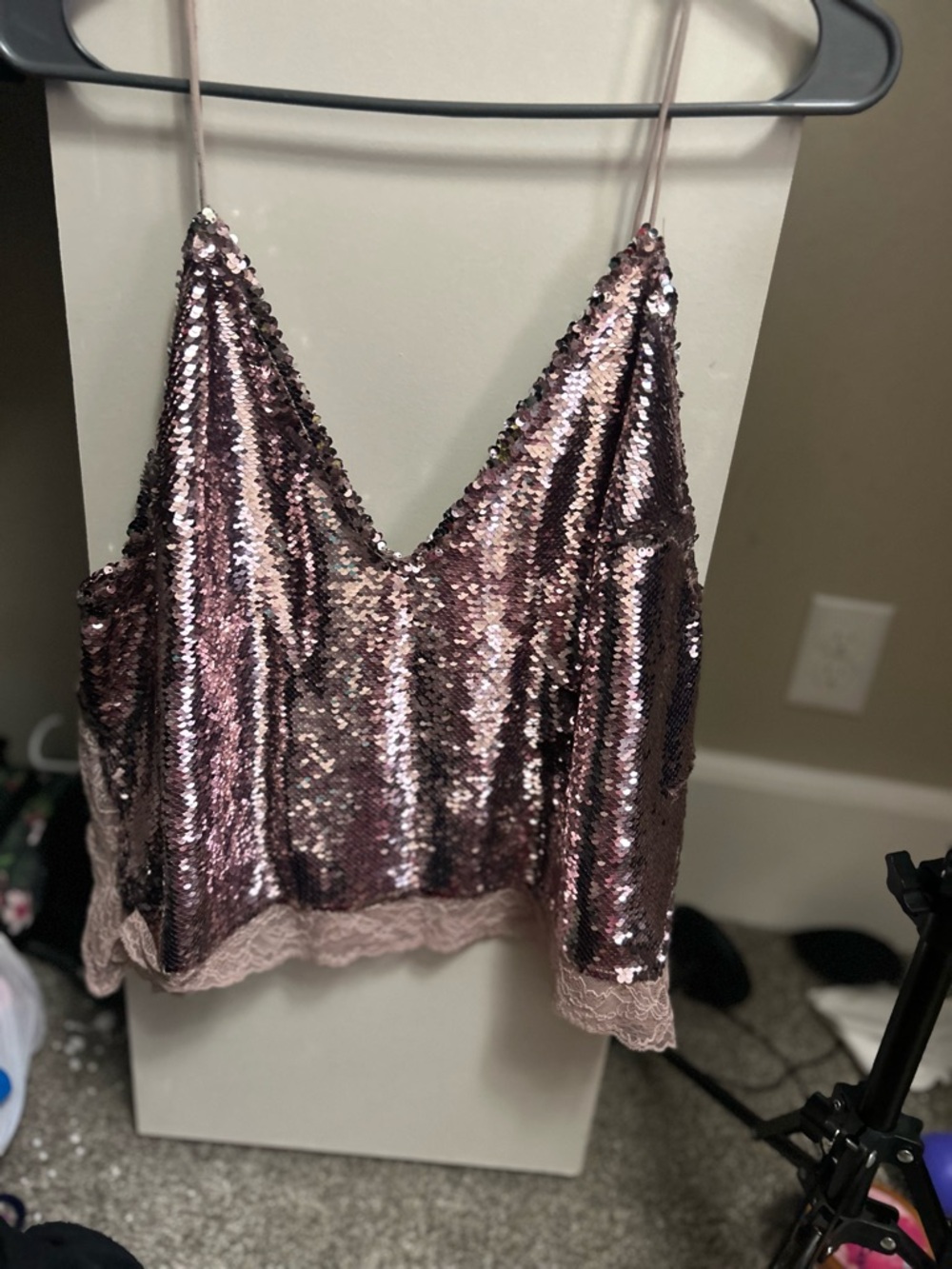 Free People Rose Metallic Sequin Cami Tank